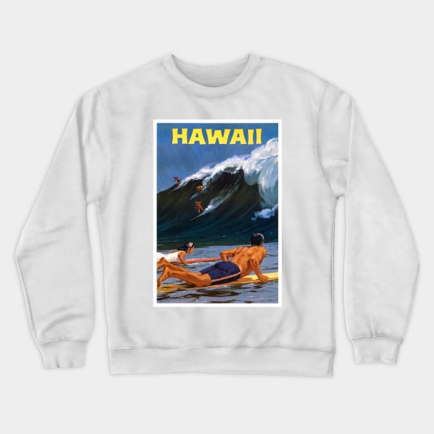 Vintage Travel Poster Hawaii Surfer Crewneck Sweatshirt by vintagetreasure